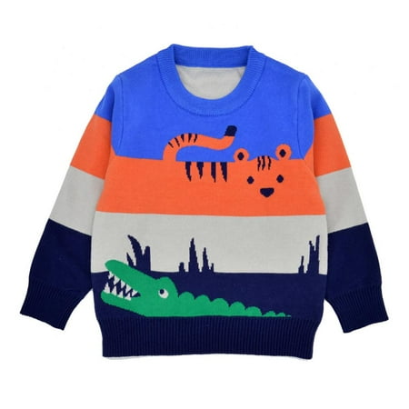 

Kids Boys Sweatshirt Rib Knitted Sweater Cartoon Crocodile Sweatshirts O-Neck Long Sleeve Pullovers Children Outfits 2-8 Year