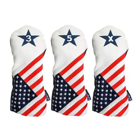 Usa Golf Headcover USA 3, 5, X Headcover Patriot Golf Vintage Retro Patriotic Fairway Wood Head Cover Fits All Modern Fairway Wood Clubs ()