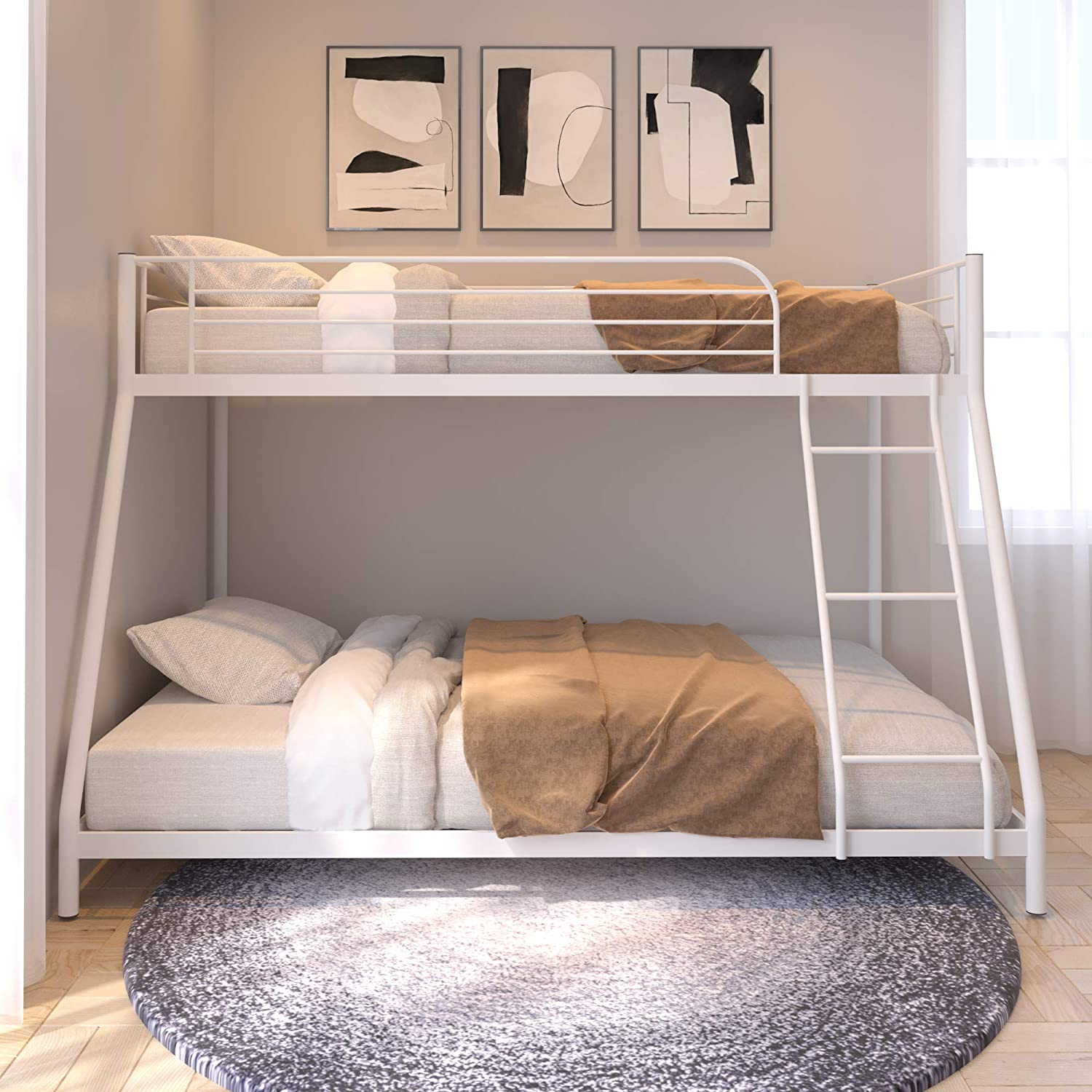 TwinOverFull Bunk Bed, Metal Floor Bunk Bed(White)