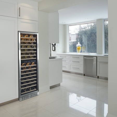 NewAir - 160-Bottle Dual Zone Built-in Wine Fridge with Beech Wood Shelves and Quiet Operation - Stainless Steel