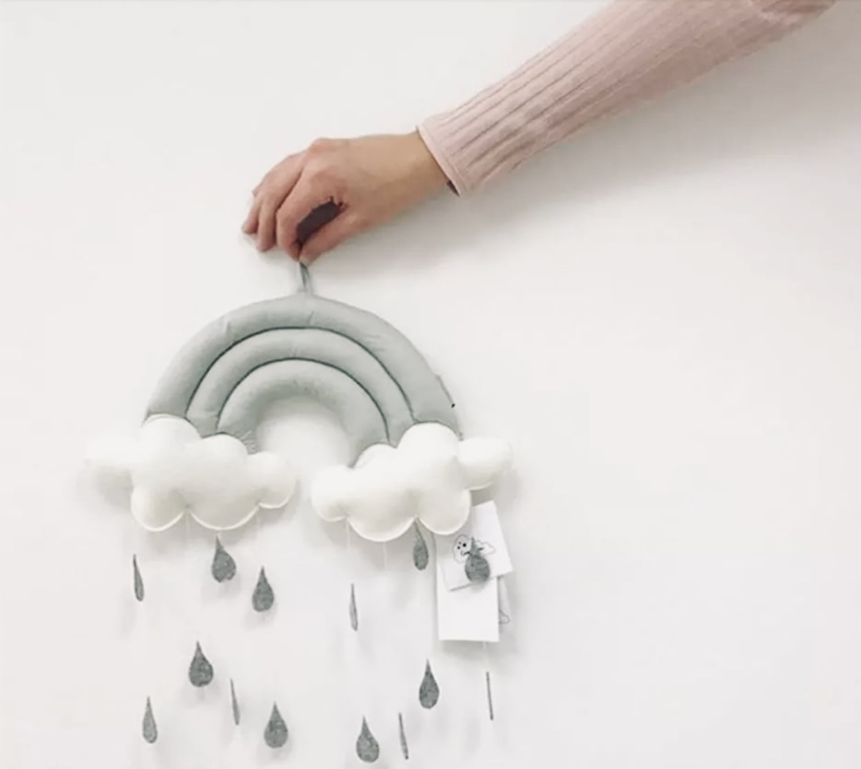 Cotton Velvet Cloud Raindrops Mobile Pillow wall hanging tent Bed play Decor Nursery Baby Shower Gift Ceiling for crib boy girl kids room Green Teal Pastel