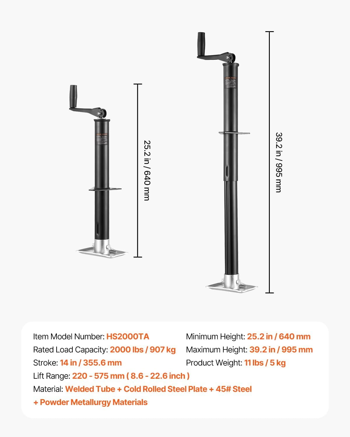 WBTER 2000 lbs A-Frame Trailer Jack, 13-3/4 Inches Vertical Travel, Trailer Jack Stand with Handle for Horse