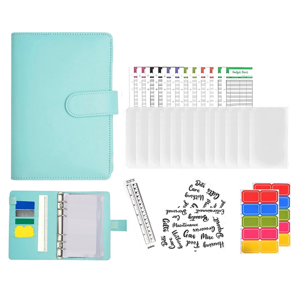 30Pcs Budget Binder Set, TOYESS Leather Money Binder With 12 Cash Envelopes, 12 Budget Sheets, 2 Label Stickers, 1 Ruler For Budget Planner, Ring Binder Money Organiser For Money Saving, Denim Blue