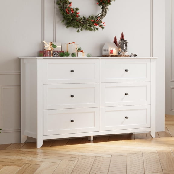 6 Chest of Drawer Dresser, Wood Storage Double Dresser with Deep Drawers,Modern Wood Organizer Storage Cabinet with Drawers for Bedroom, Living Room, Entryway