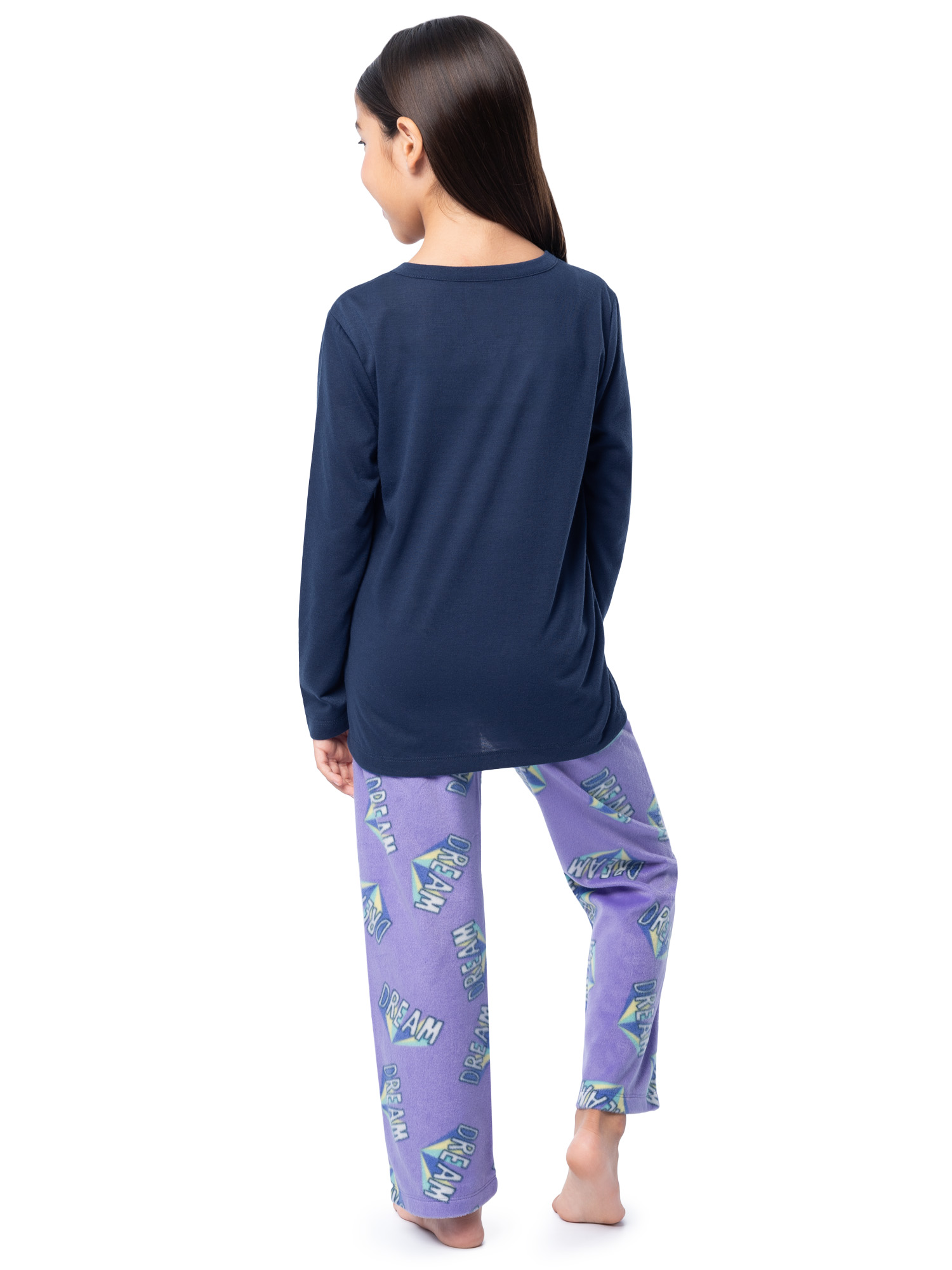 Fruit of the Loom Girl's Long Sleeve Fleece Pajama Set, 2-Piece, Sizes 4-16