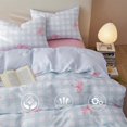 thumbnail image 3 of Duvet Cover Set Pink Bowknot and Blue Gingham Patterned Bedding Set Breathable Microfiber Comforter Cover King Size, 3 of 5