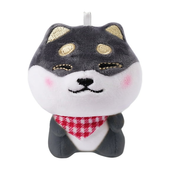 Cute Plush Shiba Inu Keychain - Soft Gray Stuffed Animal With Red Checkered Scarf, Closed Eyes Design - For Backpacks, Bags, Keys, Kids, Teens, S