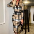thumbnail image 1 of Vestidos de cintura alta con cuello en V de manga larga a cuadros estampados Unbranded Women Clothing, 1 of 8