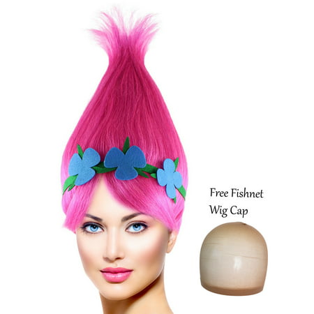 Cece Princess Poppy Trolls Hair Wigs w/ Wig Cap Cosplay Costume Party Halloween for Women