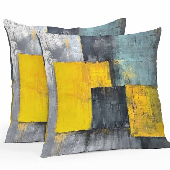 Abstract Color Block Outdoor Pillow Covers Pack of 2 Yellow Block Gradient Black Modern Waterproof Throw Pillow Covers Decorative Cushion Cases for Patio Garden Tent Balcony Couch 20x20 inch