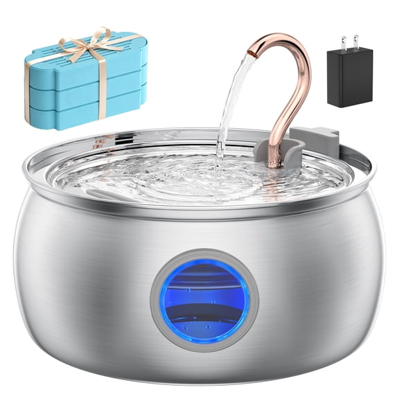 FURCLAN Cat Water Fountain, 135oz/4.0L, Stainless Steel, for Cats and Dogs, Gooseneck Copper Spout, Quiet Pump