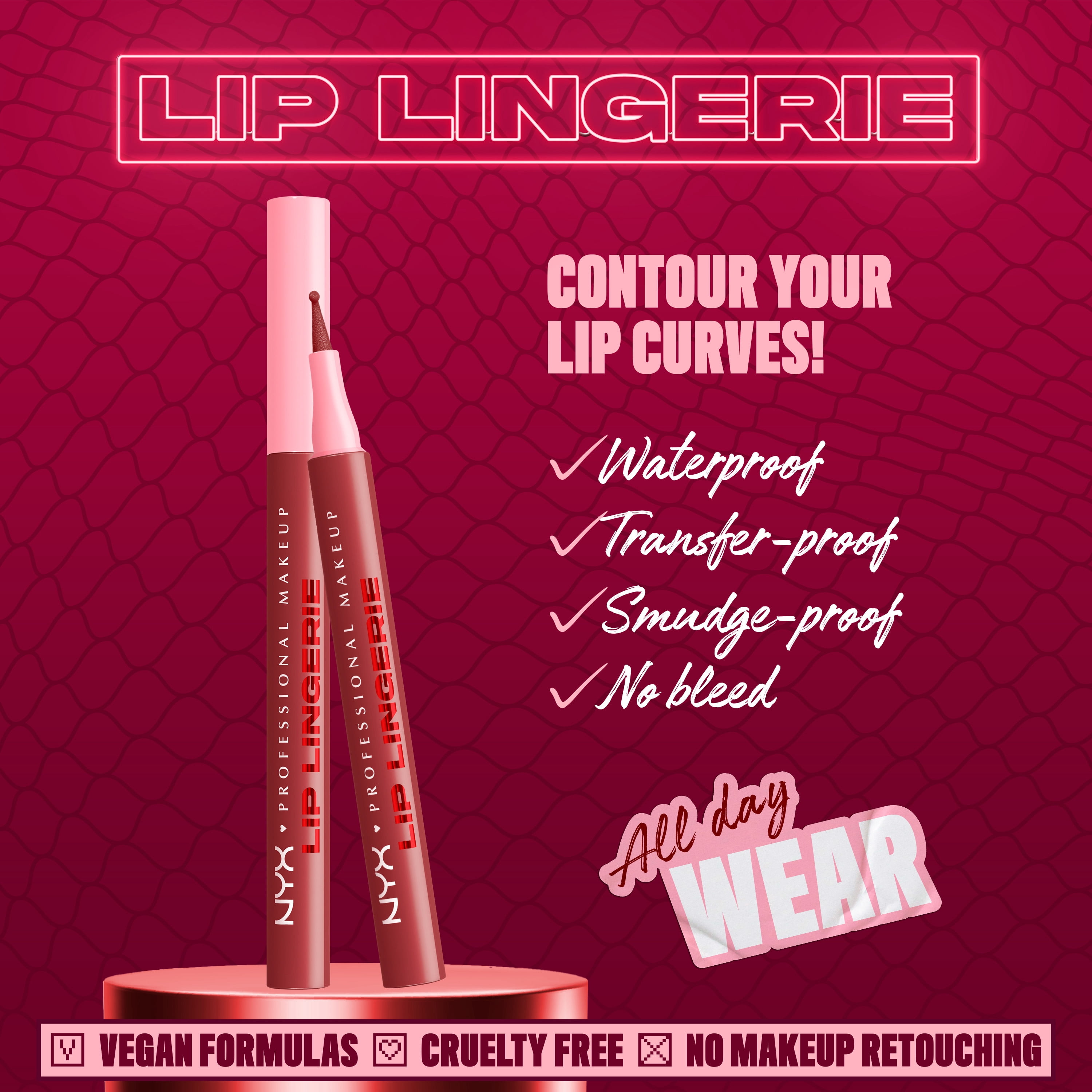 NYX Professional Makeup Lip Lingerie Lip Liner Stain, Waterproof Lip Color, Up All Night, 0.03 fl oz