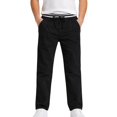 thumbnail image 2 of Boys Solid Casual Pull On Chino Pants Elastic Drawstring Waist Straight Leg School Uniform Trousers Kids Loose Fit Flat Woven Pants for Daily School Weekend Wear(Black,7-8 Years), 2 of 9