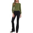 thumbnail image 2 of Long Sleeve Ribbed Knit Shirts for Women Casual Button Down Crew Neck Tops Trendy Henley Shirt L Green, 2 of 6