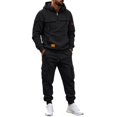 thumbnail image 2 of Men's Quarter Zip Cargo Tracksuit Two Piece Outfit Multi Pockets Hoodie and Jogger Pants Drawstring Casual Athletic Set L, 2 of 7