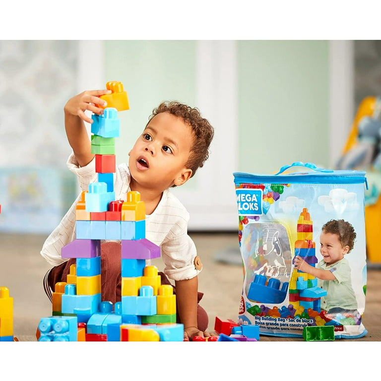 Mega Bloks Fisher-Price Toy Blocks Blue Big Building Bag With Storage (80  Pieces) For Toddler 