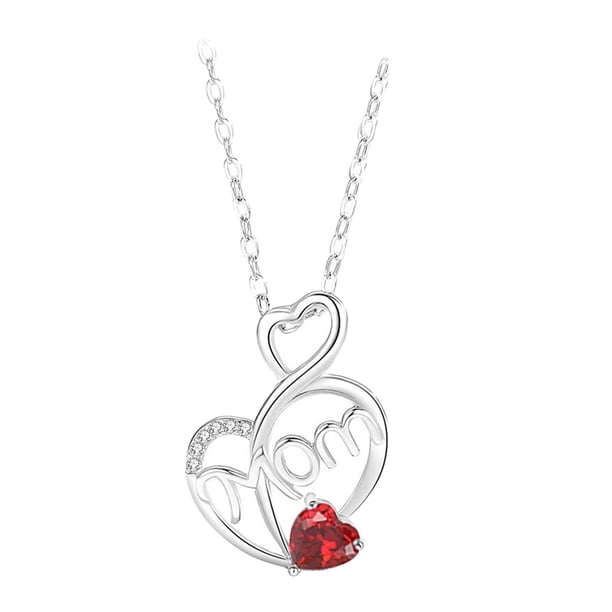 Collar para madre, colgante, joyería, moda, regalo para el día de la madre. Diamantes de imitación rojos