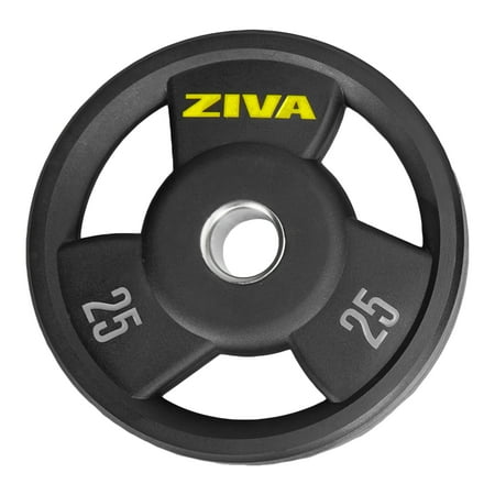 UPC: 4895202572792 | ZIVA RPU Grip Disc Olympic 2 Weight Plate Premium Hard Wearing Rubber Urethane Coating Stainless Steel Insert 3-Position Contoured Grip Single 25 lb