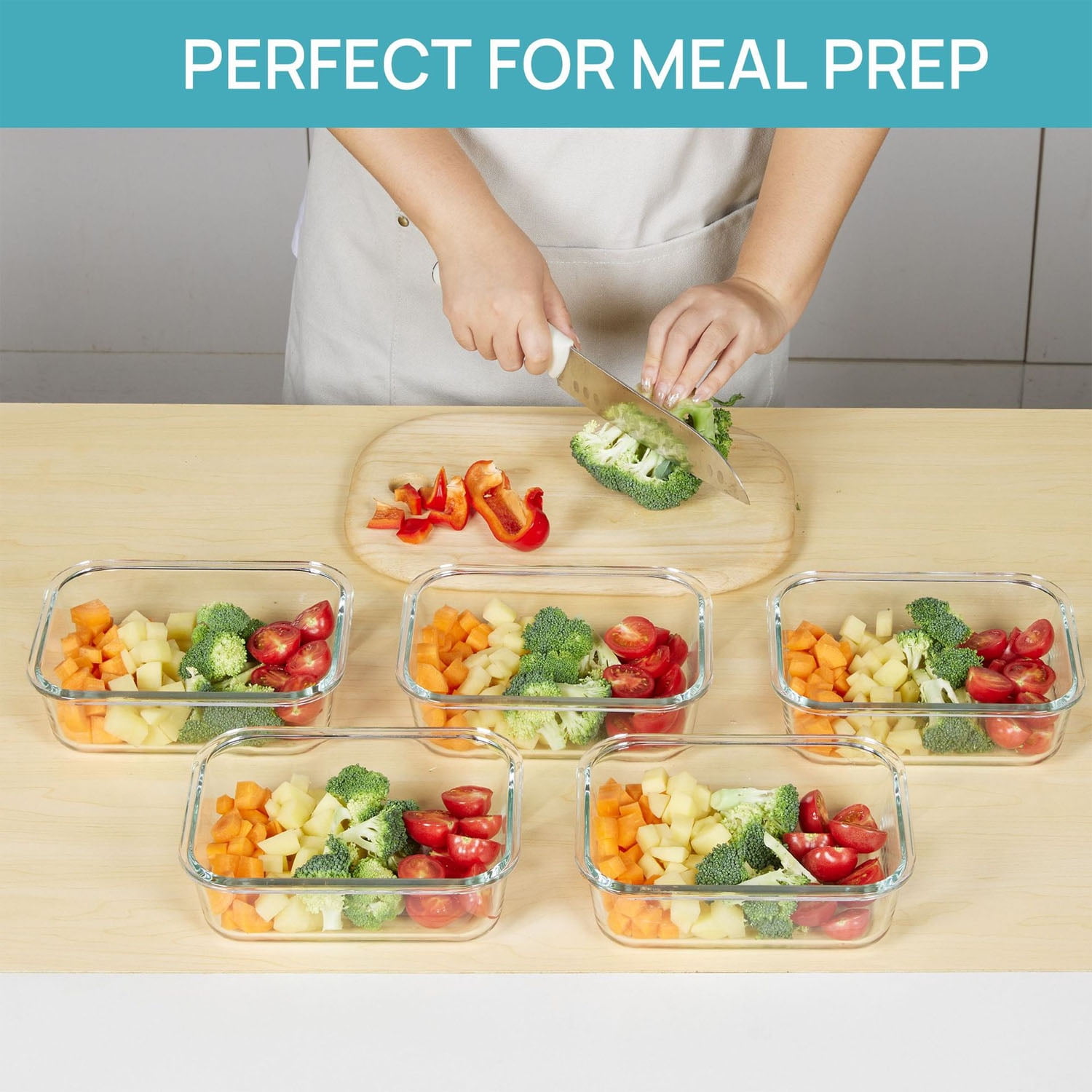 Meikd 5-Piece 35-Ounce Glass Food Storage Container Set (with Lids) Food-Grade Glass Storage Containers Airtight & Reusable Lunch Box Set Safe for Oven, Microwave, Freezer, and Dishwasher Use