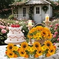 thumbnail image 4 of Meiiso 6-Head Artificial Yellow Sunflowers (Pink Sunflower Stems, Artificial Sunflowers), 1 Bouquet of Artificial Flowers, Sunflower Chrysanthemum Peony Flowers for Table Home Wedding Decoration, 4 of 8