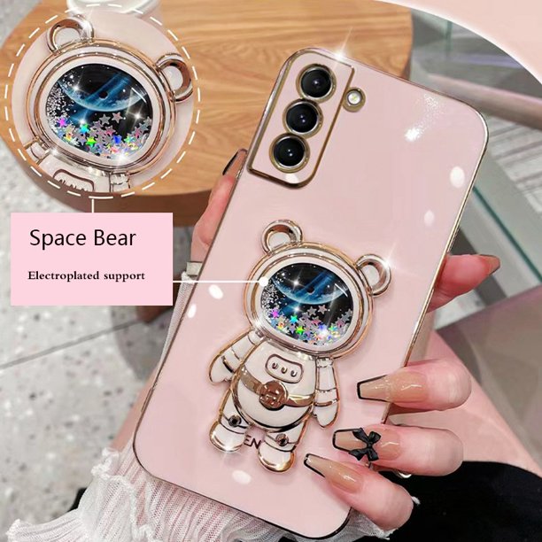 Space Bear Astronaut Carcasa Para OPPO Reno 7 Pro 7Z 5G 4G A16K A16 F17 Funda Borde Recto Chapado En Arena Movediza Soporte De Oso Ultra Delgado Suave Cubierta Trasera Gao Jiahui unisex