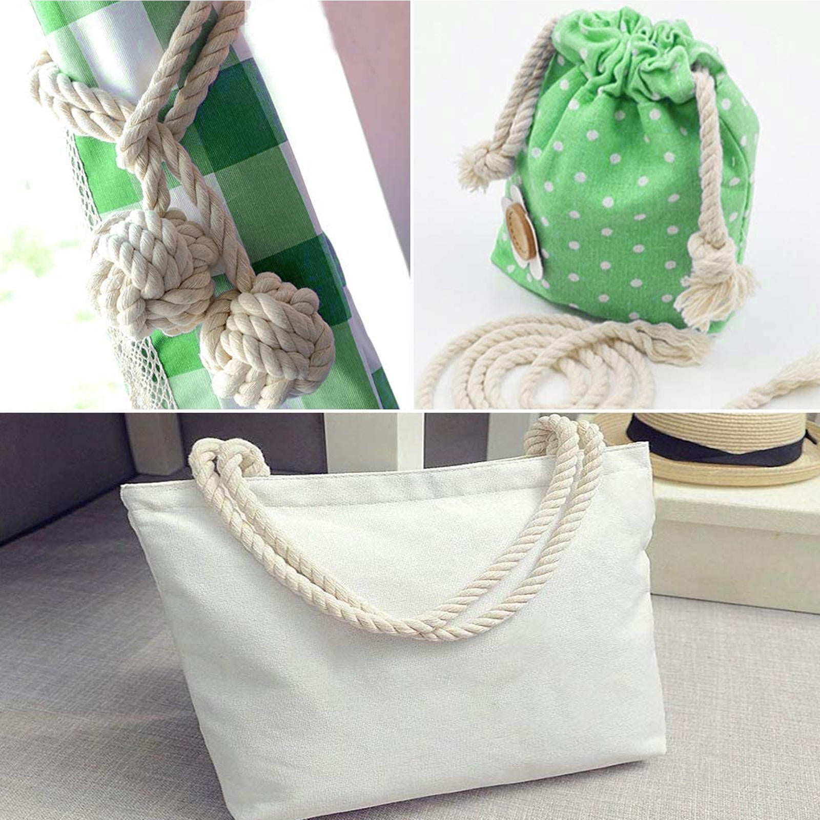 FOLOYORI Beige Cotton Macrame Cord Thick Triple Strand Rope for Wrapping and Decorative Craft Use