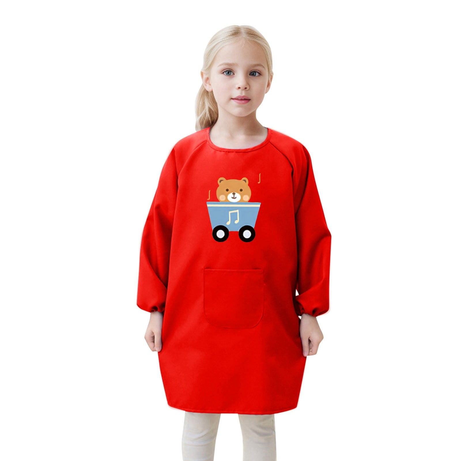 Tablier Manches Longues Enfant Peinture | T-shirt De Protection Avec Poche, Imprimé Mignon, Garçon/fille