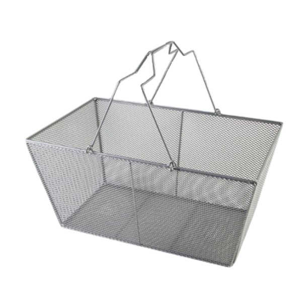 Cesta de compras de malla de alambre de hierro multiusos portátil para tiendas minoristas y hogar Plata