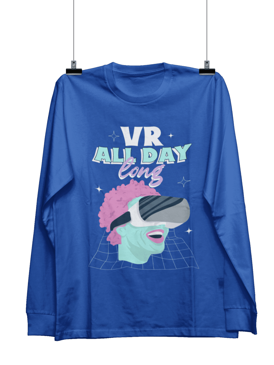 kiMaran VR T-Shirt Virtual Reality ALL DAY LONG Devices Unisex Long Sleeve  Tee (Team Royal XL)