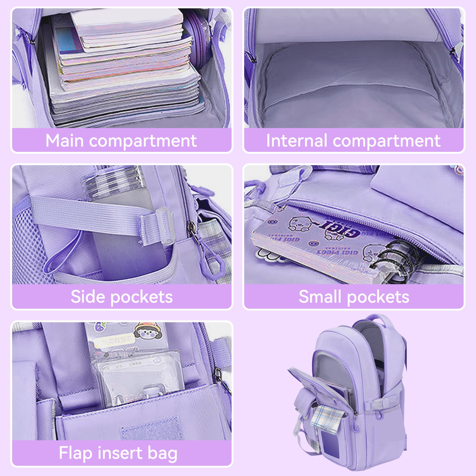 School Backpacks for Girls,Kids Casual Bookbag School Bag with panda for Child Teens,Purple