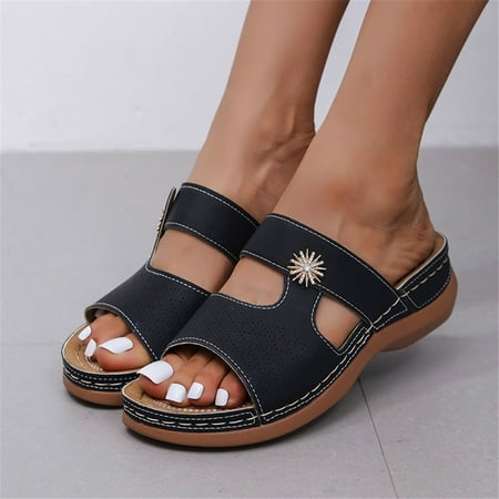 

Homadles Women s Slippers- on Clearance Fish Mouth Thick Sole Hollow in Store Slippers Black Size 9.5
