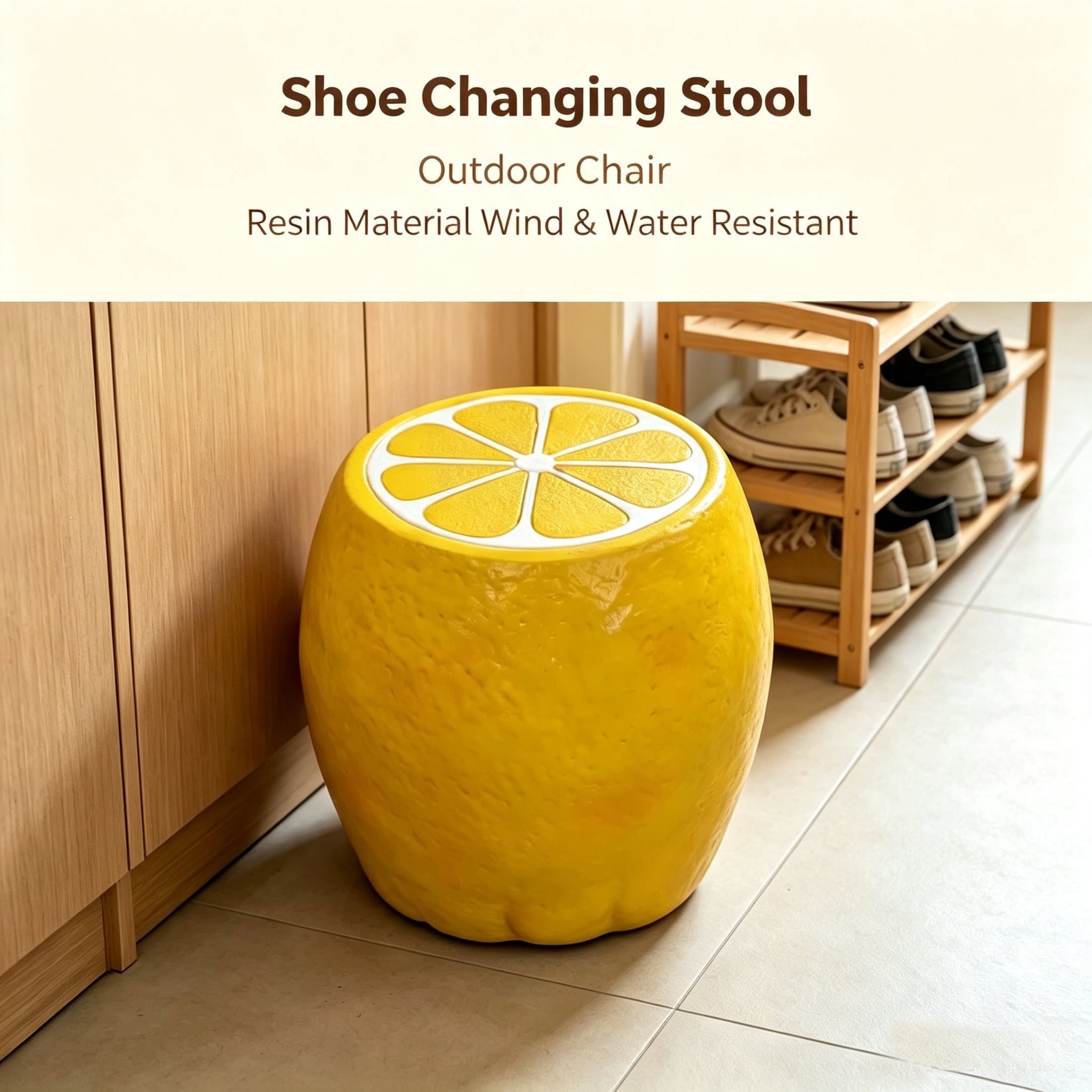 Noble House Lemon Fruit Stool, Cute Fairy Decorative Statue, Outdoor Creative Figurine Seat for Patio, Garden, Yellow