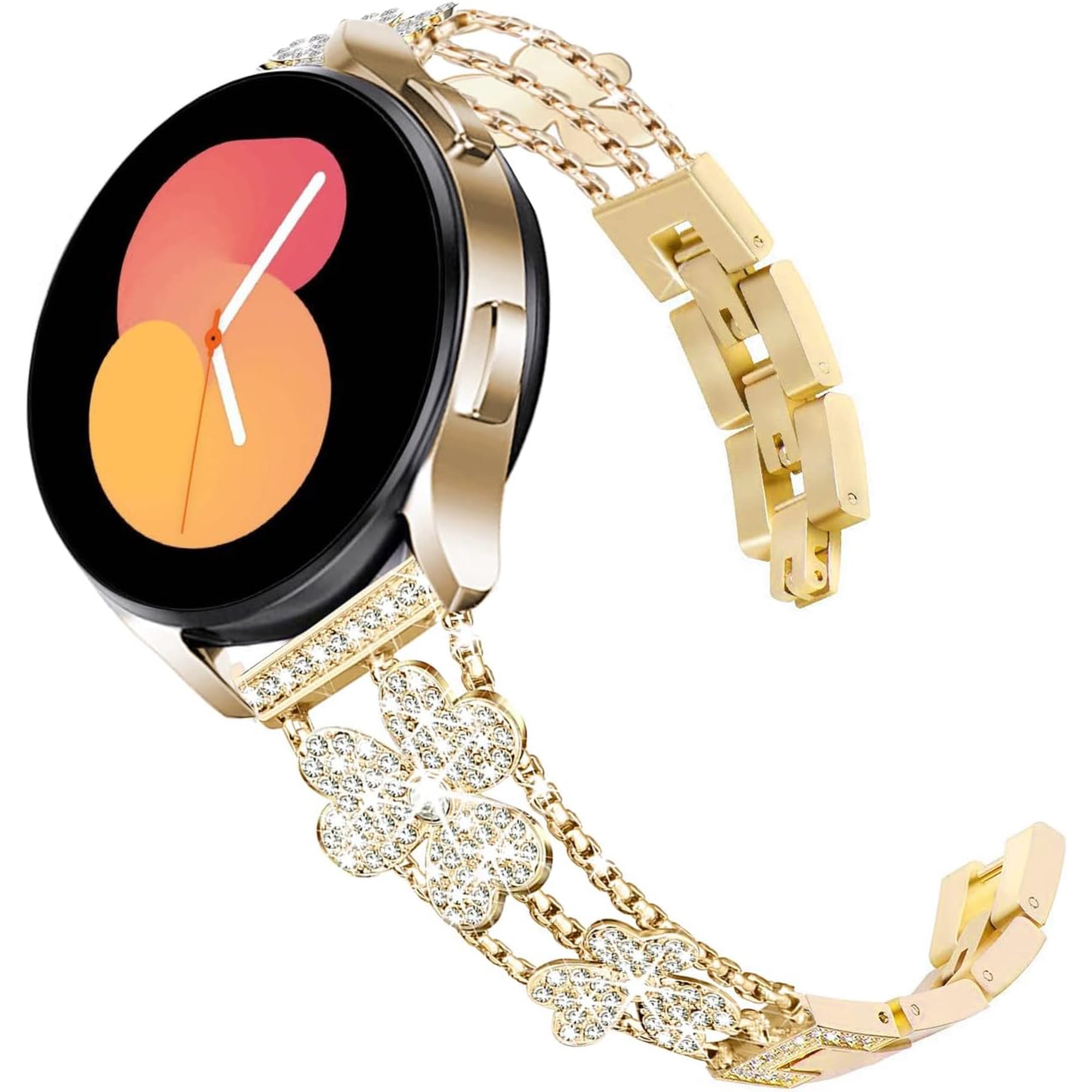 REQO Bands Compatible with Samsung Galaxy Watch 6/6 Classic / 5/5 Pro / 4/4 Classic / 3 41mm / Active 2, 20mm Bling Stainless Steel Metal Replacement Strap for Women Men