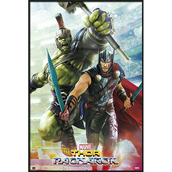 Thor 3: Ragnarok - Framed Marvel Movie Poster (Gladiators - Thor & The Hulk) (Size: 25" X 37") (Matte Black Plastic Frame)