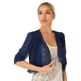thumbnail image 3 of TTAO Womens Half Sleeve Lightweight Cardigan Ruffle Chiffon Bolero Shrug Casual Party Outerwear Navy Blue L, 3 of 7