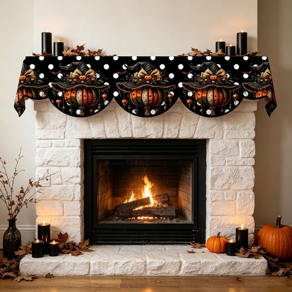 Halloween Fireplace Decor Halloween Mantel Decor 79 Inch Vintage Halloween Decor Spooky Witch Jack O Lantern Design for Home Party Table Decoration, 1 Pack