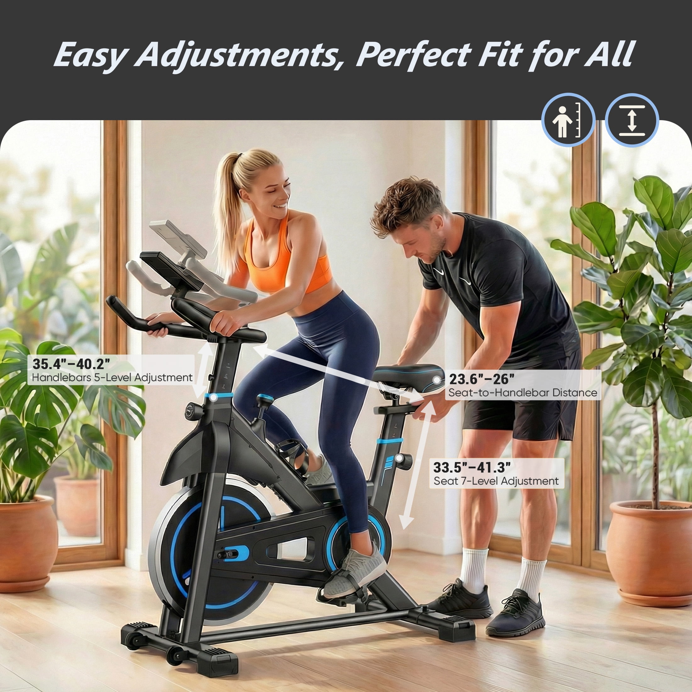 EDX Exercise Bike with LCD Monitor & Infinite Resistance, Adjustable Seat & Handlebar, Bluetooth App Compatible Indoor Cycling Bike for Home Gym, 300 lb Capacity, Blue