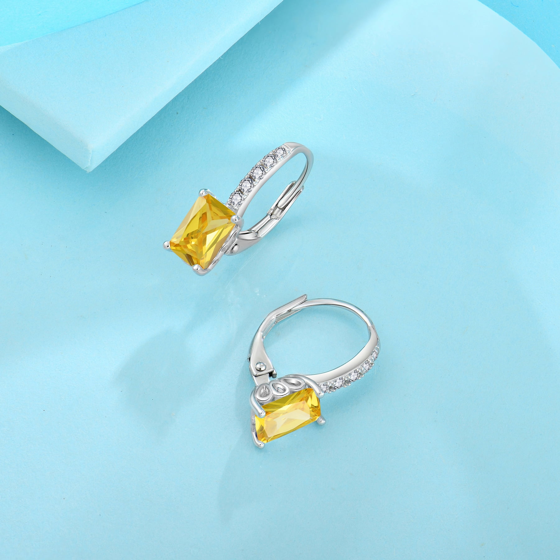 FJ Princess Cut Dangle Drop Earrings 925 Sterling Silver Square Leverback Earrings November Birthstone Citrine Jewelry Gifts for Women