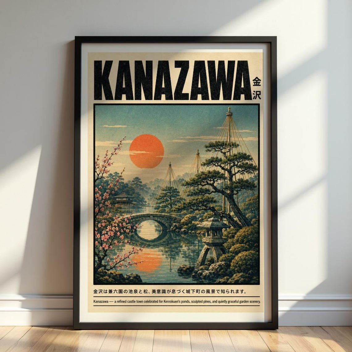 Kanazawa Japan Travel Vintage Japanese Garden Wall Art Retro Japandi Landscape Print Unframed Paper Print