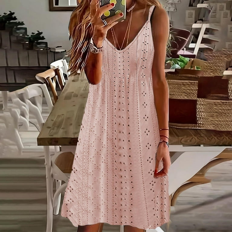 Women's Eyelet Embroidery A line Dress Casual Summer V Neck Spaghetti Strap Maxi Dress Hollow Sleeveless Sundress - Walmart.com Women's Eyelet Embroidery A line Dress Casual Summer V Neck Spaghetti Strap Maxi Dress Hollow Sleeveless Sundress - Walmart.com