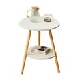 Untyo Round Side Table, White Nightstand End Table with Storage Shelf