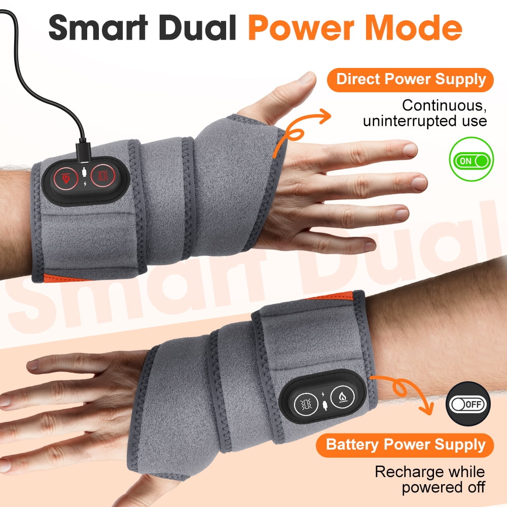 Cordless Wrist Heating Pad Wrap with Vibration,Rechargeable Wrist Brace with Heat,3000mAh Portable Heated Wrist Massager with 3 Heat Levels & 3 Vibration Modes,Adjustable Wearable Wrap for Home