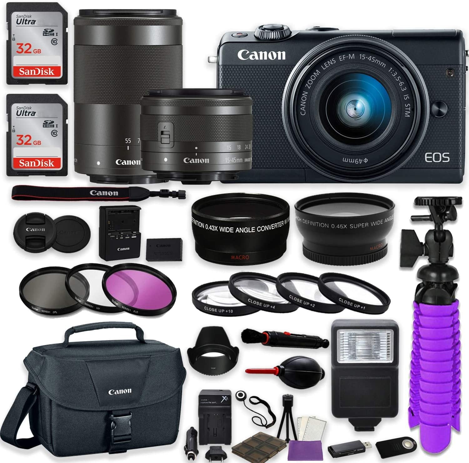 Canon Eos M100 Mirrorless Digital Camera Black Premium Accessory Bundle With Canon Ef M 15 45mm Is Stm Lens Canon Ef M 55 0mm F 4 5 6 3 Is Stm Lens 64gb Memory Hd Filters Canon Eos M100 Mirrorless Digital Camera Black Premium Accessory Bundle With Canon Ef M 15 45mm Is Stm Lens Canon Ef M 55 0mm F 4 5 6 3 Is Stm Lens 64gb Memory Hd Filters