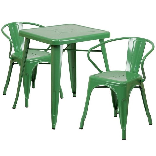 Bowery Hill Metal 3 Piece Bistro Set in Green