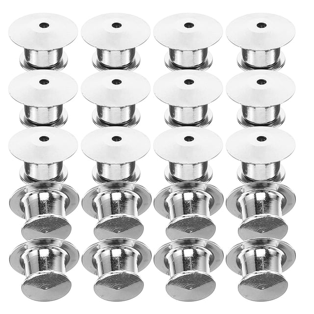 25 Pieces Silver Copper Pin Lock Backs for Brooches with Flat Round Clasp and Locking Mechanism