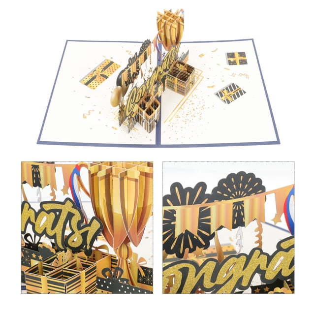 OUNONA Golden 3D Popup Greeting Card 1 Set for Graduation and Holiday
