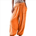 thumbnail image 1 of Pantalones Holgados Informales de Algodón para Mujer, de Pierna , con Costuras de Cordón y Bolsillos. Coral XXL, 1 of 8