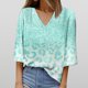 thumbnail image 2 of Gibobby Camisas mexicanas con cuello en V para mujer Camiseta informal manga corta con cuello en V y manga siete para mujer(Verde,M), 2 of 4
