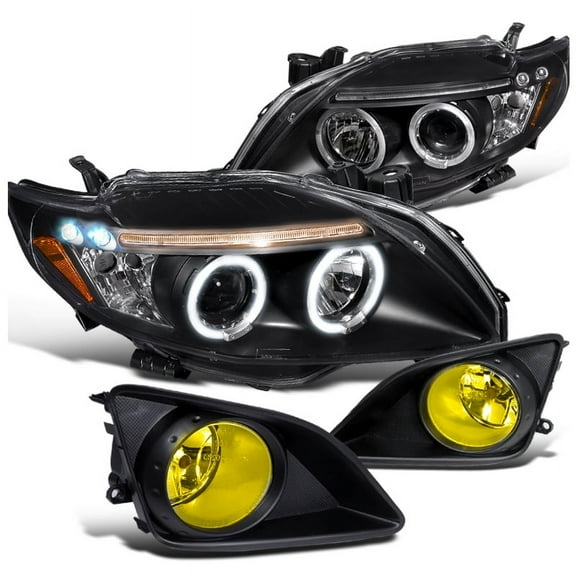 Spec-D Tuning Black Halo LED Projector Headlights   Smoke Bumper Fog Lights Compatible with Corolla 4 Door Sedan Left   Right Pair Headlamps Assembly