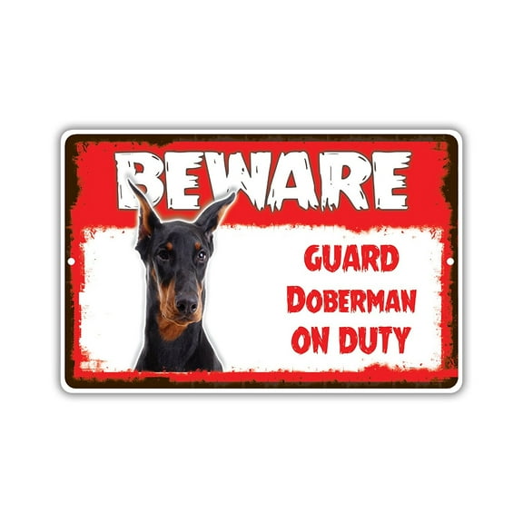 Beware Guard Doberman Dog On Duty Novelty Aluminum Metal 8"x12" Sign